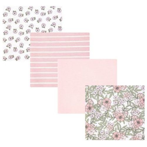 Hudson Baby Girl Cotton Poly Flannel Receiving Blankets 4-Pack, Soft Pink Floral, One Size