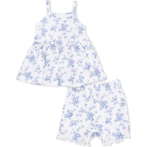 Peplum Tank and Bike Short, Baby Blue Vines Floral - Angel Dear Mixed Apparel Set | Maisonette