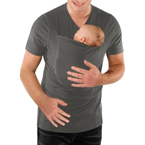 Mens Dad Shirts Baby Carrier Shirt Short Sleeve Skin to Skin New Dad Gifts T-Shirt with Pocket