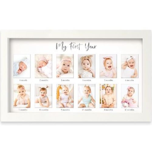 Nova Baby's First Year Photo Frame, 12 Months Newborn Baby Picture Frame, Monthly Birthday Milestone Collage (Alpine White)