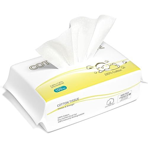 Winner 100% Cotton Dry Wipes, USDA Certified Baby Wipes, Soft & Gentle, Hypoallergenic & Unscented for Baby Sensitive Skin, Use Wet/Dry for Diaper Changes, Meals & Cleanup, 100ct, Pack of 1
