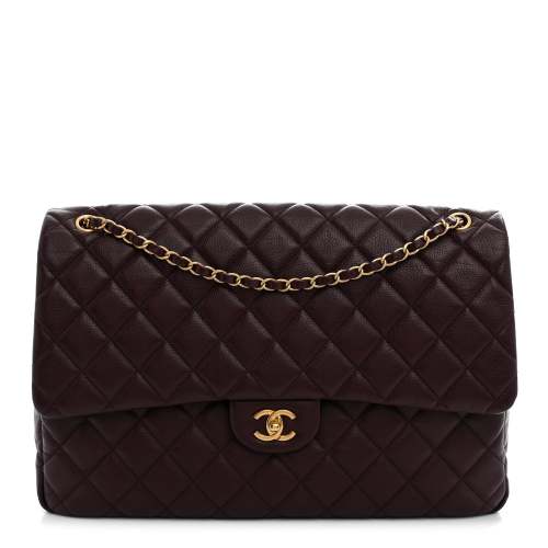 Chanel Grained Calfskin Quilted XXL Travel Flap Bag Burgundy