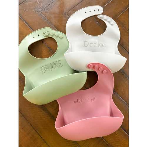 Custom Silicone Baby Bib, Personalized Name, Dishwasher Safe