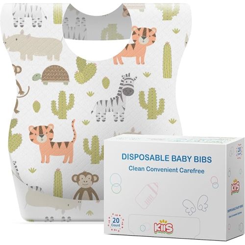 KIIS Disposable Baby Bibs for Travel - Paper Bibs for Infant, Toddlers & Kids - Travel & Daycare Essentials, 20 Count