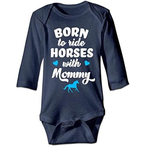 DOQOSESHY Born to Ride Horses with Mommy Baby Bodysuit Infant Short Sleeve/Sleeveless/Long Sleeve Cotton Romper, 3 Months