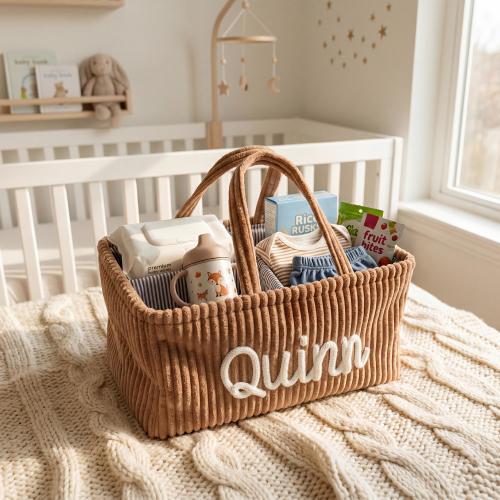 Custom Corduroy Diaper Caddy 3D Yarn Name Nursery Storage Changing Table Bin