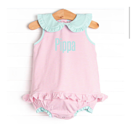 Pippa Ruffle Skirted Bubble, Mint and Light Pink Stripe – Stitchy Fish