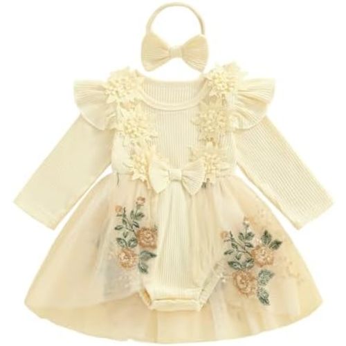 Baby Girl Fall Winter Clothes Long Sleeve Romper Dress + Socks + Headband Newborn Infant Cute Casual Outfits