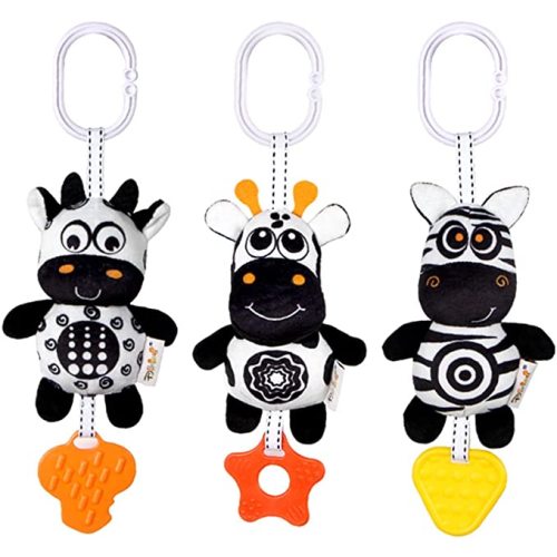 KAKIBLIN Baby Hanging Toy,3 Pack Black and White Baby Toys for 3 6 9 12 Months, High Contrast Hanging Toys,Plush Soft Stroller Rattles Toy for Boys and Girls(21CM, Ladybug,Bee & Owl)