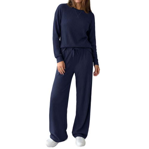 PRETTYGARDEN Sweatsuits Women 2 Piece Airport Travel Outfits | Ribbed Knit Lounge Sets, Casual Athleisure Wear, Matching Long Sleeve Shirts & Wide Leg Pants Pockets, Fall Winter Clothes