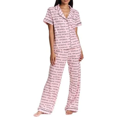 bebe Womens 2 Piece Bridesmaid Pajamas Set Short Sleeve Button Down Shirt and Pants
