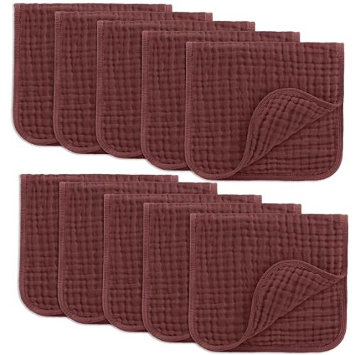 Comfy Cubs Muslin Burp Cloths 20" x 10", Pack of 10 - Large, 6-Layer, Ultra Absorbent 100% Cotton for Baby Drool and Messes - Soft, Safe & Gentle Baby Burp Cloths for Boys & Girls - Pacific Blue