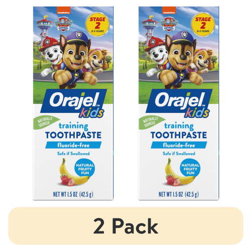 (2 pack) Orajel Kids PAW Patrol Training Toothpaste Fluoride-Free, Natural Fruity Fun Flavor, 1.5 oz