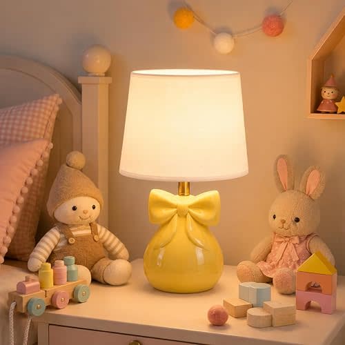 Yellow Bow Table Lamp for Girl's Room, 19" Cute Lamp for Bedroom