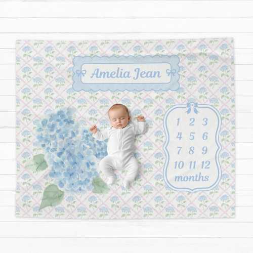 Hydrangea Milestone Blanket, Milestone Blanket, Baby Shower Gift, Baby Keepsake Gift, Girl Wildflower Milestone Blanket, Preppy Blanket
