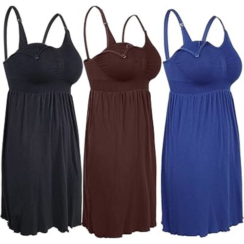 iloveSIA Nursing Gowns with Built-in Nursing Bra-3-Pack Breastfeeding Night gown-Comfort Soft for Labor Postpartum Hospital