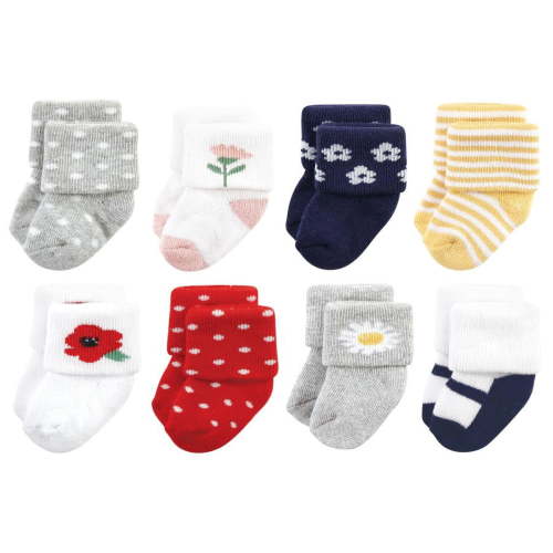 Hudson Baby Infant Girls Cotton Rich Newborn and Terry Socks, Wildflower, 6-12 Months
