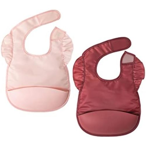 Tiny Twinkle Mess-Proof Baby Bib - Waterproof Bib for Baby Boy or Girl - PFAS, PVC, BPA, Phthalate Free - Baby Food Bibs - 2-pack Rose, Burgundy