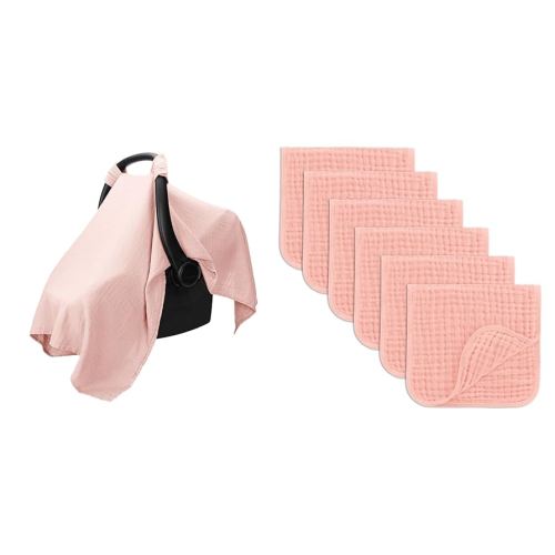 Baby Car Seat Cover and Muslin Burp Cloths, Pack of 6 Bundled by Comfy Cubs