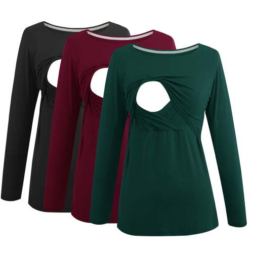 Women's Long Sleeve Maternity Nursing Tops Shirts Breastfeeding Clothes 3-Pack