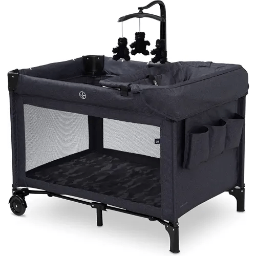 babyGap Deluxe Play Yard by Delta Children - Features a Removable Bassinet and Changing Table, Black Camo