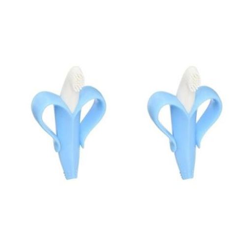 Maison Banana Teether, Self-Soothing Pain Relief Soft Silicone Teething Toy Blue (2 Pack)