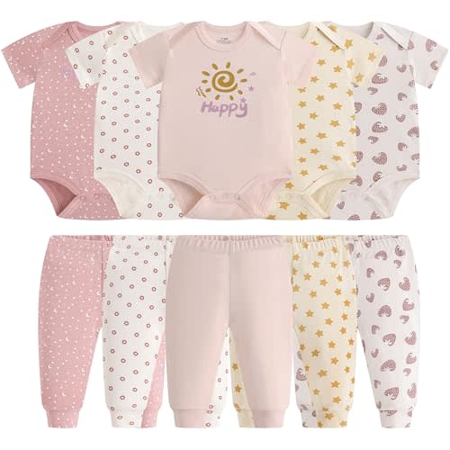 Baby Newborn Layette 10-Piece Sets Cotton Bodysuits Pants Sets for Baby Boys Girls Toddler Unisex Baby Gift Set