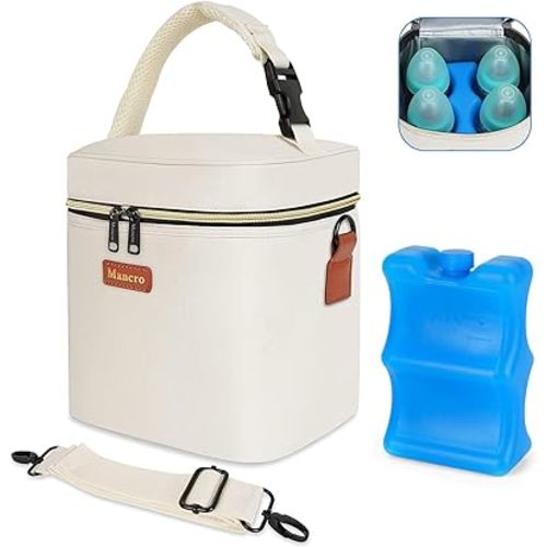 Mancro Breastmilk Cooler Bag for Travel, Fits 4 Baby Bottles Up to 9 Ounce, Baby Bottle bag with Ice Pack, Insulation Breast Milk Cooler Travel, Cream