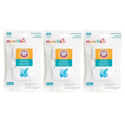 Munchkin Arm & Hammer Pacifier Wipes - Safely Cleans Breast Pump Parts and Feeding Essentials for Baby and Toddler, 3 Pack, 108 Wipes