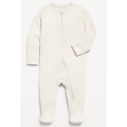2-Way-Zip Footed One-Piece for Baby- Oatmeal Heather (0-3 months)