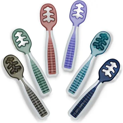 NumNum Baby Spoons Set, Pre-Spoon GOOtensils for Kids Aged 6+ Months - First Stage, Baby Led Weaning (BLW) Spoon - Self Feeding, Silicone Toddler Food Utensils - 6 spoons, Beach Party