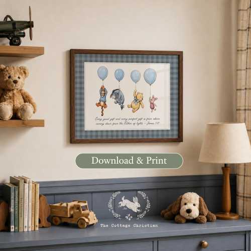 James 1:17 Every Good And Perfect Gift Baby Boy Bible Verse Gift Christian Winnie the Pooh Tigger Blue Gingham Scripture Nursery Baby Boy