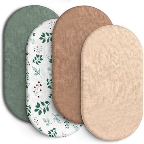 100% Muslin Cotton Baby Bassinet Sheets for Baby Boy Girls,4-Pack Fitted Bassinet Sheets Set Compatible with Halo Bassinest Swivel Sleeper,Baby Delight,Angelbliss,32"X16" (Leaf Series)