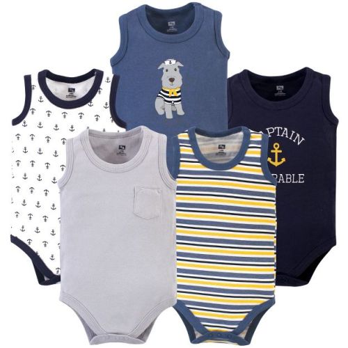 Luvable Friends Hudson Baby Sleeveless Bodysuits 5pk, Nautical Pup, 0-3M