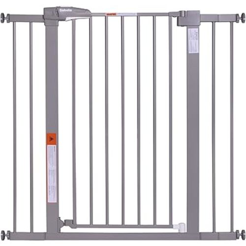 BABELIO 36" Tall Baby Gate, 26-40" Wide Auto Close Pet Gate, PressGuard C5 Pressure Mounted Metal Dog Gate, Easy-Install No Drilling, No Tools Needed, with Wall Protectors and Extension Kits, Gray