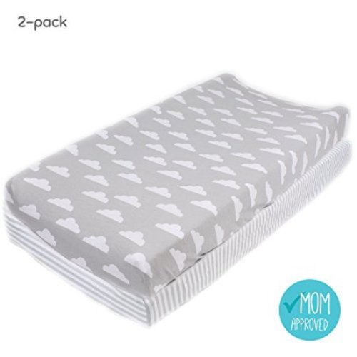 Cotton Diaper Changing Pad Cover 2 Pack "Stripes & Clouds" by Mumby