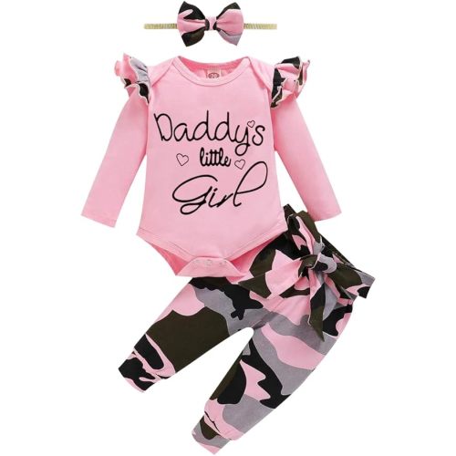 Newborn Baby Girl Clothes, Infant Girl Outfits Long Sleeve Ruffle Romper + Floral Pants + Headband Set