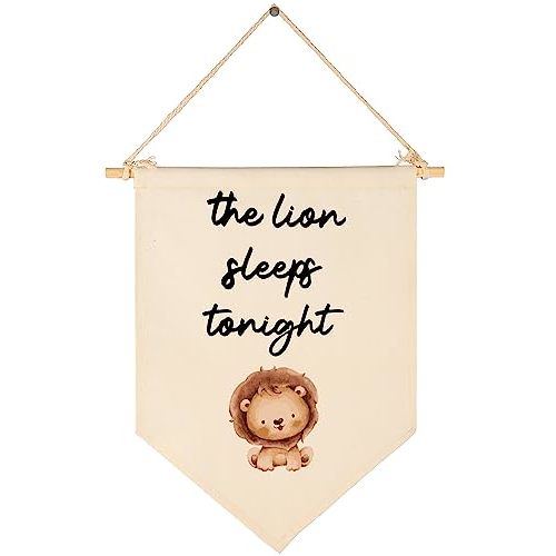 Flag Sign Gifts for Baby Newborn Boys Kids-Banner Wall Decor Present for Nursery Bedroom Playroom Front Door-Baby Present Shower-New Home-Birthday Christmas Gift-the Lion Sleeps Tonight