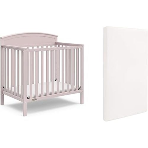Graco Benton 4-in-1 Convertible Mini Crib with Bonus Crib Mattress (Blush) – GREENGUARD Gold Certified, 2.75-Inch Mattress Included, Baby Crib Converts to Twin Bed, Ideal for Small Spaces