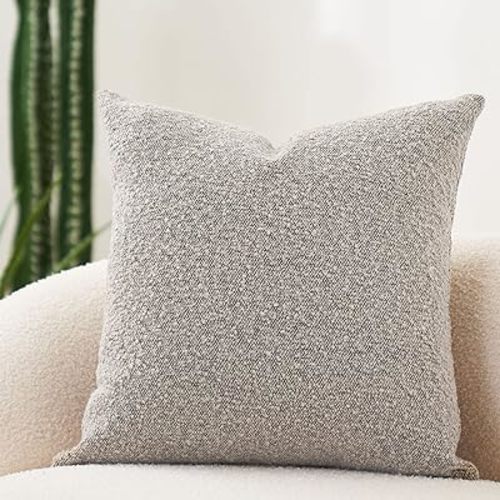 DOMVITUS Luxury Decorative Throw Pillow Cover 18 x 18 Inch Textured Boucle Square Sofa Couch Pillow for Living Room Woven Accent Cushion Case, 1PC, Sand Grey