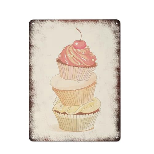 Cupcake, Nursery Art, Nursery, Cake, Pastel, Cream Wall Art,Minimalist Kitchen Bedroom Wall Decor Outdoor Shower Room Restaurant Cafes Bars Signs for Yard Fence Vintage Art Wall Decor 12 * 16inch
