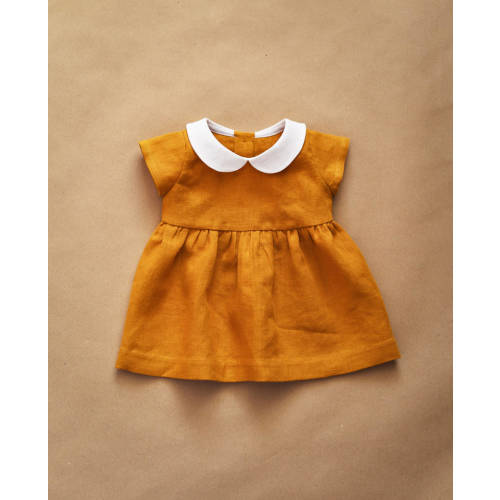 Linen Dress, Baby Dress, Peter Pan Collar, Mustard Linen, Baby Girl Clothes, Baby Shower Gift, Kids Linen, Cpming Home Outfit, Baby Gift