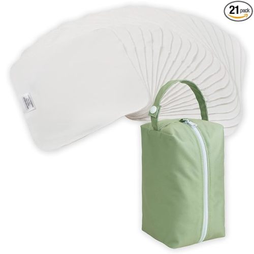 Nora's Nursery Reusable Baby Wipes, 100% Cotton Washcloths, Soft and Absorbent Towels for Newborn Bath and Face, Includes 20 Wipes with 1 Waterproof Pod for On-The-Go Moms, Ideal for Sensitive Skin