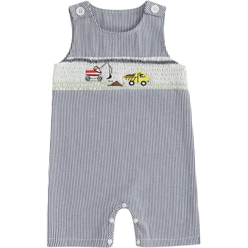 Newborn Baby Boys Sleeveless Seersucker Romper One Piece Straps Overalls Striped Jumpsuit Summer Smocked Clothes