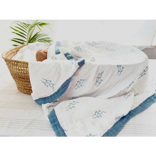 100% organic Cotton & Bamboo Wave Blanket - Ocean Nursery Decor | 6 Layers – Coca + B.