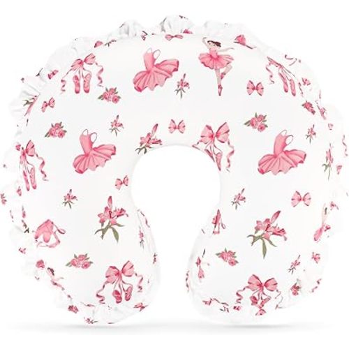 Ruffle Nursing Pillow Cover, Removable Stetchy Case for Breastfeeding Pillows, Ultra Soft and Breathable Feeding Pillow Slipcover with Modern Design Lace for Infant Girls Boys, Pink Ballet
