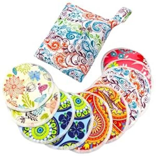 PINOWU Nursing Pads -10 Washable Pads + Wet Bag + Wash Bag, Breastfeeding Nipple Pads (Large 4.7")
