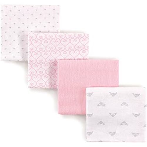 Luvable Friends Unisex Baby Cotton Flannel Receiving Blankets, Tiara 4-Pack, One Size