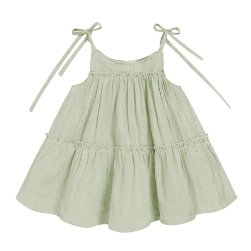 Toddler Baby Girl Summer Dress - Sleeveless Dot Tiered Sundress with Adjustable Tie-Shoulders for Beach, Party, Photos