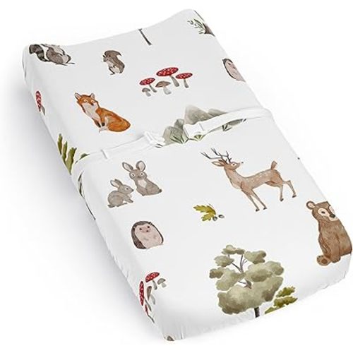 Sweet Jojo Designs Baby Changing Pad Cover Sheet (Woodland Forest Animals) for Girls and Boys, Infant/Newborn Diaper Change Table Mat Covers (Sage Green, Animal Friends, Watercolor, Brown Bear, Fox)